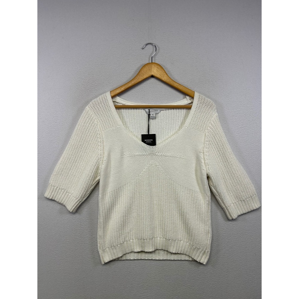 Minimalist Modern Supply by Sanctuary Women XL White V-Neck Elbow Sleeve Sweater